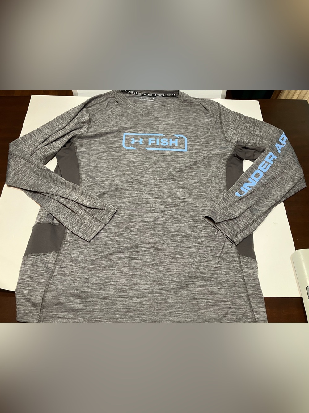 Under Armour Fish HeatGear Shirt Mens XXXL Grey Long Sleeve Fishing Tee T-Shirt